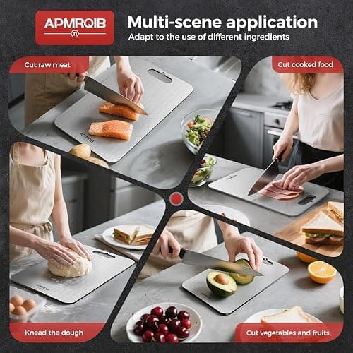 APMRQIB Titanium Cutting Board Set of 3,100% Pure Titanium Cutting Boards for Kitchen, Double Sided Non Toxic Cutting Board, Ideal Charcuterie & Chopping for Meat, Hygiene Durable Dishwasher（S+M+L) thumbnail 4