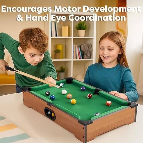 Mini Pool Table - 20-Inch Portable Tabletop Billiards Game with Cue Balls, Sticks, Chalk, Brush, and Triangle Rack - Table Games by Hey Play thumbnail 5