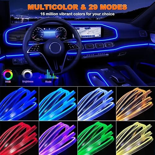 Jushope Interior Car LED Strip Lights with Wireless APP and Remote Control, RGB 5 in 1 Ambient Lighting Kits with 236 inches Fiber Optic, 16 Million Colors Car Neon Lights, Sync to Music thumbnail 2