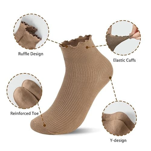 Fandecie 8 Pairs Frilly Socks Women,Ruffle Socks for Girl Women,Solid Color Lettuce Edge Comfort Breathable One Size 5-9 thumbnail 4