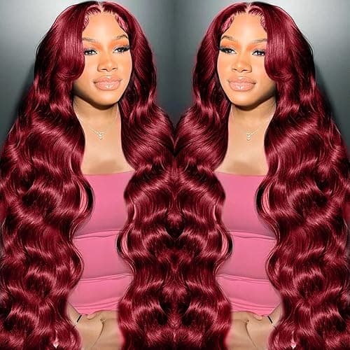 METDIO 99J Burgundy wig human hair 13x4 body wave lace front wigs human hair 180 Density Pre Plucked Glueless Wine red colored lace front wig for Women 26inch - Image 1