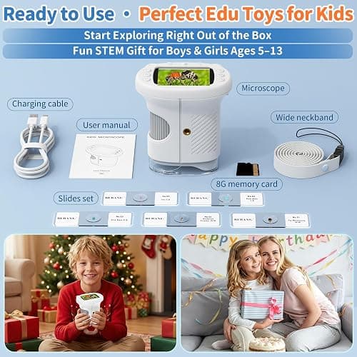 Kids Handheld Digital Microscope 1000X: Science Gift Kit STEM Toy Ages 5-13 | 8GB SD Card for Photo/video, Rechargeable, 2.4" Screen, 8 LEDs, Portable Magnifying Glass Pocket Miniscope for Girls Boys thumbnail 8