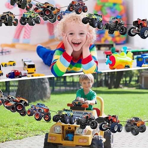 Monster Truck Happy Birthday Banner Truck Car Birthday Decorations Racing Theme Party Decorations Party Decoration Supplies Suitable for Boys Girls Baby Children Decoration thumbnail 5