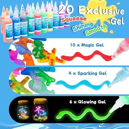 Glow-in-The-Dark Magic Gel Water Elf Toy Kit - Aqua DIY Fairy Set with 18 Sea Creature Molds, 100ml Water Gel, 20 Color Gels, Christmas & Birthday Gift, Make Your Own Arts & Crafts STEM Kit for Kids thumbnail 4