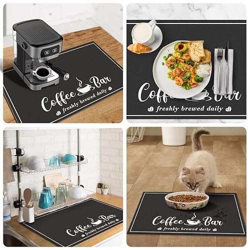 CooRug Absorbent Coffee Mat, Fashion Dish Drying Mat for Kitchen Counter Coffee Bar Accessories Espresso Machine Dish Rack 12" x 20" Black thumbnail 5
