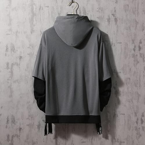 GURUNVANI Contrast Color Pullover Hoodie Mens Patchwork Hoodies Men thumbnail 2