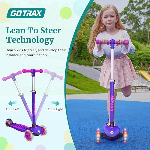 Gotrax KS1 Kids Kick Scooter, LED Lighted Wheels and 3 Adjustable Height Handlebars, Lean-to-Steer & Widen Anti-Slip Deck, 3 Wheel Scooter for Boys & Girls Ages 2-8 and up to 110 Lbs thumbnail 4