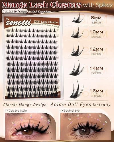 Manga Lash Clusters Natural Anime Lash Clusters with Spikes Fairy Cluster Eyelash Extensions Wispy Spiky Cosplay Individual Lashes with Invisible Band C Curly Doll Lash Extension 8-16MM by zenotti thumbnail 3
