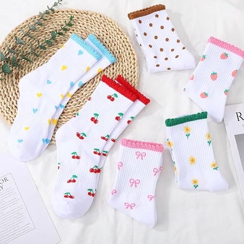 scenicamp 6 Pairs Women Cute Ruffle Crew Socks for Ladies Girls | Colorful Hearts Socks, Frilly Design, Breathable Comfortable Cotton Material, Ribbed, Casual Daily Wear, Size 5-10 thumbnail 7