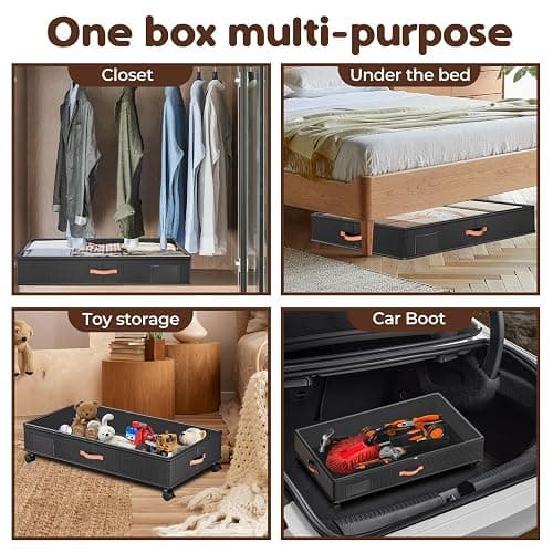 Tsinglax Under Bed Storage with Wheels 2-Pack – 66L XXL Larger Stackable Under Bed Storage Containers with Clear Window & Labels, Rolling Under Bed Drawers for Clothes, Shoes, Blankets (Dark Grey) thumbnail 8