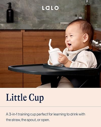 Lalo Little Cup, Non-Toxic Silicone Straw Cup with Handles - Baby and Toddler Sippy Cup - Mini Cup and Straw Training System, 4oz, Blueberry thumbnail 3