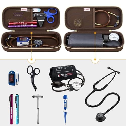 BOVKE Stethoscope Case for 3M Littmann Classic III Monitoring, Lightweight II S.E, MDF Acoustica Deluxe Stethoscopes - Extra Room for Medical Bandage Scissors EMT Trauma Shear and LED Penlights, Brown thumbnail 2