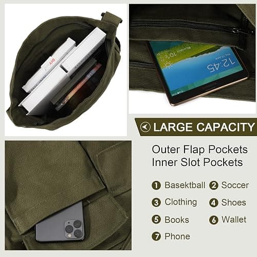 Canvas Messenger Bag Large Hobo Crossbody Bags with Multiple Pockets,School Vintage Shoulder Laptop Bag for Women and Men thumbnail 5