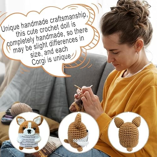 Zelaxeyi Corgi Gifts for Corgi Lovers,Positive Crochet Animals,Inspiring Mini Cute Corgis Decor Gifts for Good Friends thumbnail 8