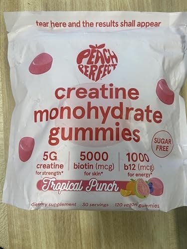 Peach Perfect Creatine Monohydrate Gummies for Women, 5g Creatine + 5000mcg Biotin & 1000mcg B12, Vegan, Gluten-Free, Non-GMO, Tropical Punch, 30 Servings thumbnail 4