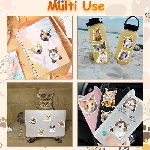 Funny Cat Stickers, 98 PCS Cute Cats Sticker for Laptop Scrapbook, Water Bottles, Guitar, Suitcase Phone, Snowboard, Cat Sticker Waterproof Vinyl for Water Bottle thumbnail 4