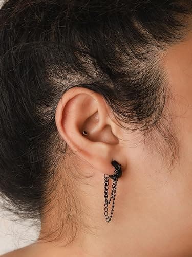 Sacina Huggie Hoop Earrings, Gothic Emo Punk Grunge Earrings, Goth Jewelry, Christmas Jewelry Gifts for Women thumbnail 2