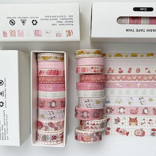 YUBBAEX 10 Rolls Vintage Washi Tape Set Basic Masking Retro Artwork Decorative Tapes for Arts, DIY Crafts, Journals, Planners, Scrapbook, Wrapping (Cute) thumbnail 6