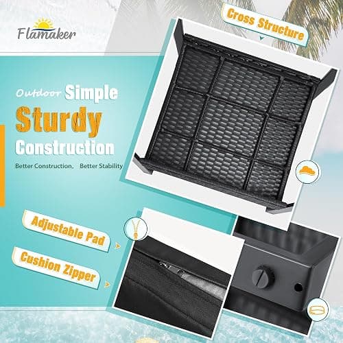 Flamaker 3 Pieces Outdoor Patio Wicker Furniture Set, Modern Rattan Chair Conversation Sets with Coffee Table for Yard and Bistro (Black) thumbnail 5