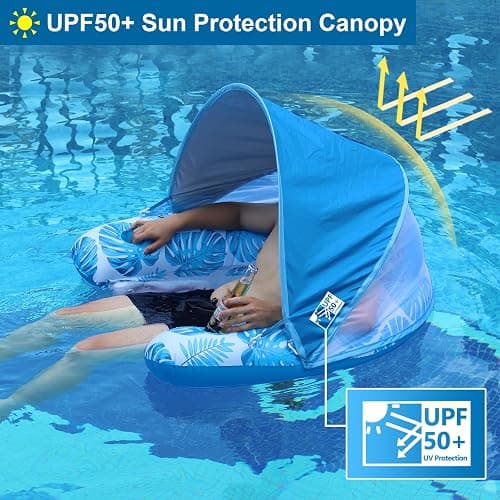 COOLCOOLDEE Pool Float with Canopy, Cup Holder - XL Pool Chair Lounge Float with Adjustable Sun Shade Cover, Drink Holder, Ergonomic Headrest,Inflatable Pool Float for Adults thumbnail 2