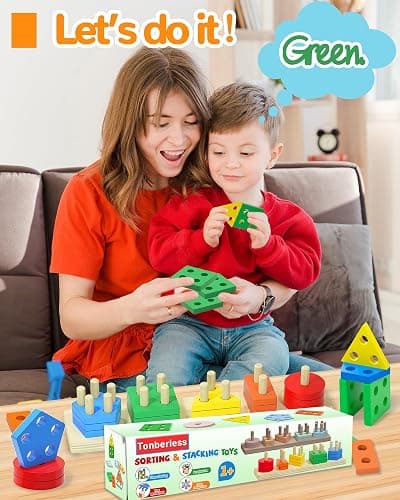 Tonberless Montessori Toys for 1 2 3 Year Old Boy Girl, Toys for Ages 2-4 Toddlers Kids Baby, 1 2 Year Old Boy Girl Birthday Gifts, Wooden Learning Puzzles Shape Sorter Toys for Toddlers 1-3 thumbnail 4