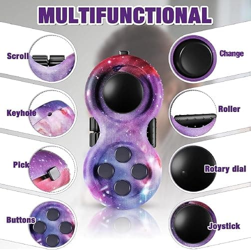 Skylety 2 Fidget Toy Game Controller Fidget Pad, Starry Purple Starry Blue | Stress Relief Sensory Toy, Concentration Toy with 8 Fidget Functions, for ADHD Autism Relief Stress Anxiety thumbnail 4