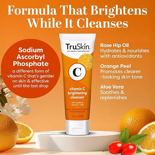 TruSkin Vitamin C Brightening Face Wash with Rosehip Oil, 5 fl oz | Vitamins C & E, Aloe Vera and MSM gently cleanse, refresh and support radiant-looking skin without over-drying thumbnail 2