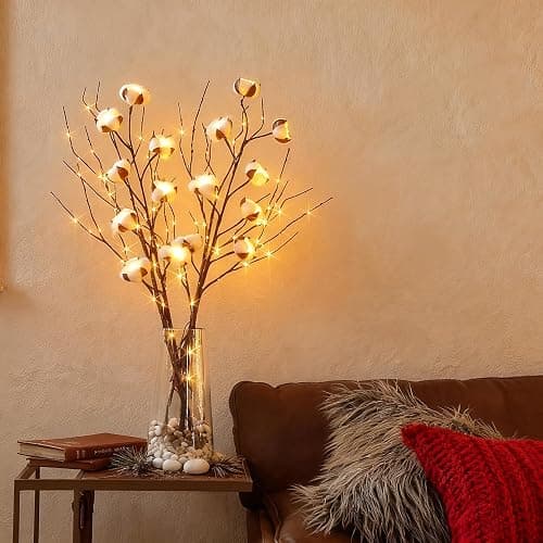BAOLITVINE Lighted Willow Branches with Timer Battery Operated 100 LED Fairy Lights, Brown Twig Branches 32IN for Home Bedroom Fireplace Christmas Decoration Inside Outdoor thumbnail 7
