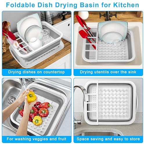 Collapsible Dish Drying Rack Portable Dish Drainers for Kitchen Counter with Drainboard, Kitchen Sink Organizer Basket RV Accessories Camper Storage and Organization Dish Rack Over Sink Drying Rack thumbnail 6