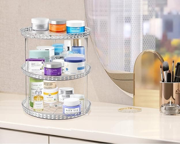 3 Tier Diamond Lazy Susan Bathroom Organizer Countertop, Clear 360 Rotating Cosmetic Makeup Organizer for Vanity, Skincare Organizers Perfume Organizer for Counter - Organization and Storage -9.25INCH thumbnail 3