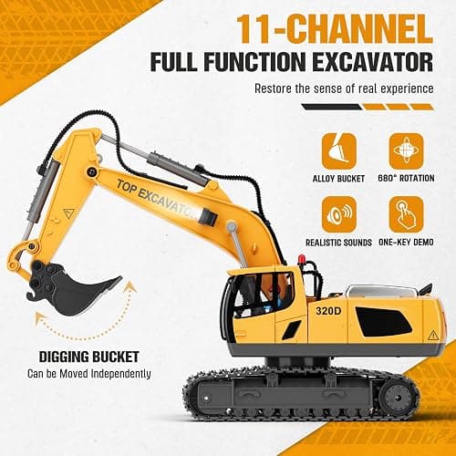 Remote Control Excavator Construction Toys for Boys, 2×1200mAh RC Construction Truck with Metal Shovel & Light, 11CH Excavator Toys for Boys 3-5 4-7 8-12 Year Old Kids Christmas Birthday Gift,120+Mins thumbnail 3