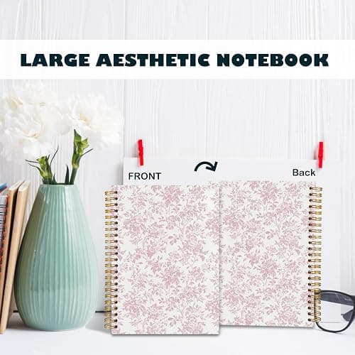 BearCake Pink Floral Chinoiserie Grandmillennial Notebook Journal,Aesthetic Notebook, Chinoiserie Journal,Notebooks for Work, Hardcover Spiral Notebook 5.5x8.3 thumbnail 5