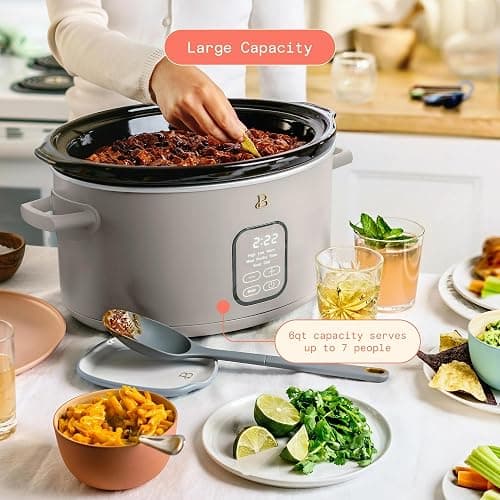 Beautiful 6 Qt Programmable Slow Cooker by Drew Barrymore - 5 Preset Cooking Functions, Digital Countdown Timer, Dishwasher-Safe Parts, and Cool-Touch Handles (Porcini Taupe) thumbnail 7