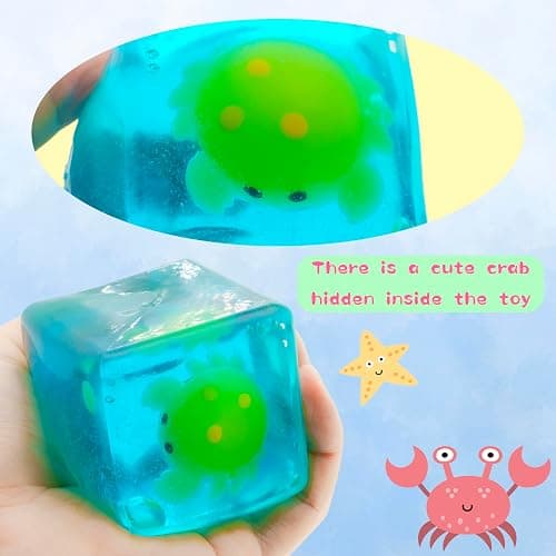 Fidget Squishy Stress Cube Toys, Glow in The Dark with Cute Crab, Stress Relief Toy for Kids & Adults Holiday Presents, Gifts for Halloween and Christmas thumbnail 7