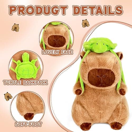 Loskv Capybara Plush 11.8 inch with Turtle Backpack Soft Capybara Stuffed Animals Capybara Hugging Gifts Capybara Doll Pillow for Kids Girls Toys (Turtle Capybara Brown 11.8 inch) thumbnail 4