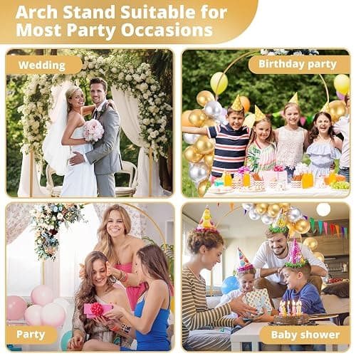 7.2 ft Gold Metal Balloon Arch Stand, Arch Backdrop Stand with Stable Base – Easy-to-Install Wedding, Birthday, Baby Shower & Garden Party Decoration thumbnail 7