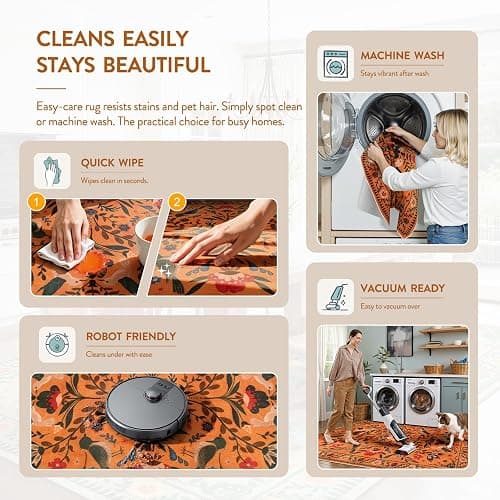 Moynesa Washable 8x10 Area Rugs for Living Room Bedroom Dining Room, Bohemian Scandinavian Modern Country Aesthetic Floral Bird Medallion Carpet, Fall Home Decor Open Floor Areas Protection Non-Slip thumbnail 3