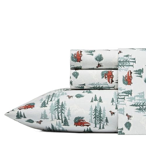 Eddie Bauer - Flannel Sheets Queen Size, Anti-Pilling & Wrinkle Resistant Cotton, Touchably Soft for All-Season Comfort - Bed Sheets with Matching Pillowcases & Fitted Sheet (Tree Farm Light Blue) thumbnail 4