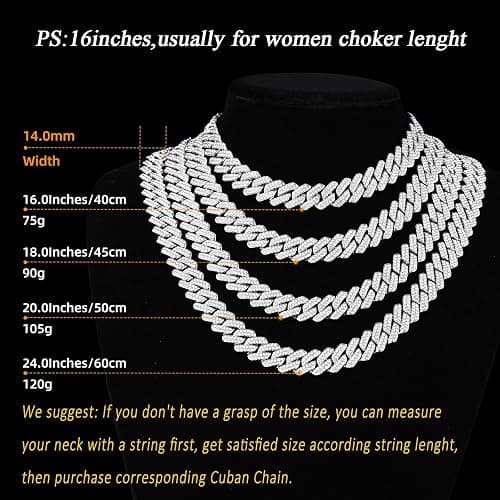 Mens Cuban Link Chain Miami Cuban Necklace 18K Gold Silver Chain Diamond Cut Chains For Men Women 14mm Iced Out Hip Hop Jewelry thumbnail 2