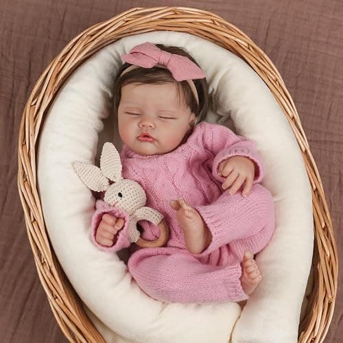 WOOROY Realistic Reborn Baby Dolls Aria, 18-Inch Real Life Newborn Girl | Lifelike Sleeping Doll with Weighted Soft Cloth Body, Hand-rooted Hair, Handmade Gift Toy with Accessories for Kids Age 3+ thumbnail 4