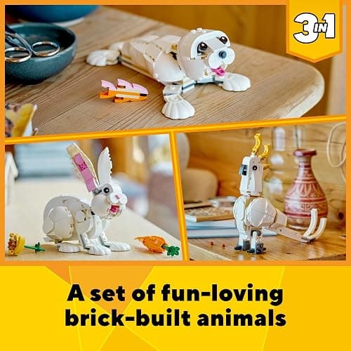 LEGO Creator 3 in 1 White Rabbit Animal Toy Building Set, STEM Toy for Kids 8+, Transforms from Bunny to Seal to Parrot Figures, Creative Play Building Toy for Boys and Girls, 31133 thumbnail 2