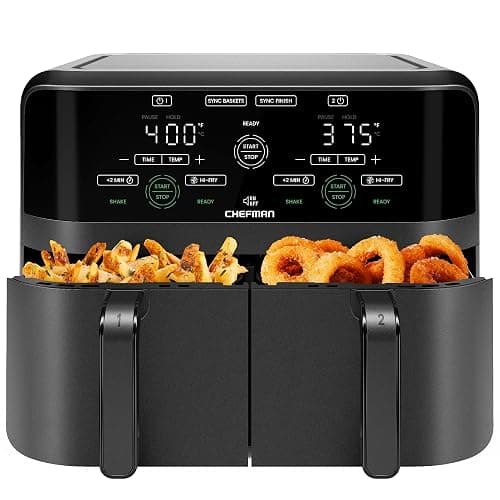 Chefman 6 Quart Dual Basket Air Fryer - Digital Touchscreen, Smart Sync Finish, Hi-Fry, Auto Shutoff, 2 Independent 3QT Nonstick Dishwasher-Safe Frying Baskets - Digital Double Air Fryer - Black - Image 1