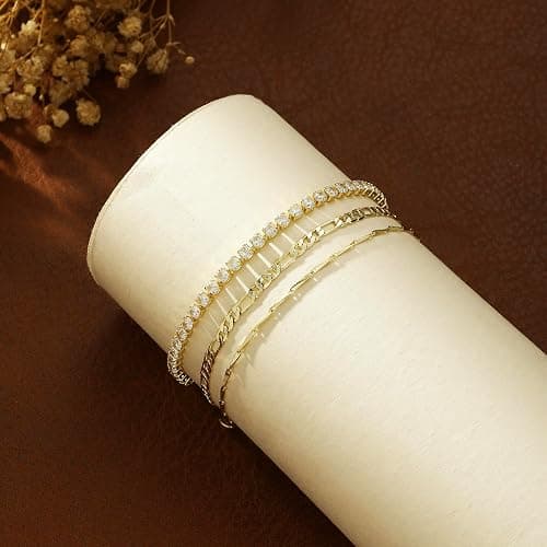 Hergory Gold Bracelets for Women Trendy, Dainty 14K Plated Gold Bracelet Stack Non Tarnish Waterproof Tarnish Free Gold Jewelry Adjustable Paperclip Cuban Beaded Snake Bracelet Set for Gifts thumbnail 6
