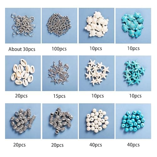 ToBeIT 325Pcs Turquoise Sea Turtle Beads Starfish Bead Blue White Tortoise Turtle Charms Summer Beach Animal Spacer Bead Shell Craft Beads for Jewelry Making DIY Bracelets Necklace Supplies thumbnail 3