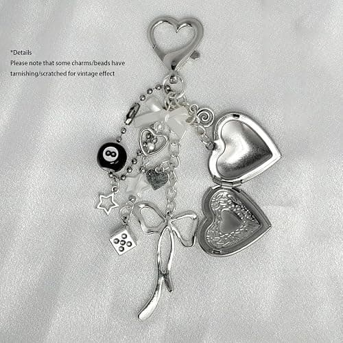 YTYAB Cute Heart Locket Keychain,Y2k Bag Charms,Kawaii Photo Key Chain,Bow 8 Ball Star Dice Aesthetic Accessories for Women thumbnail 3