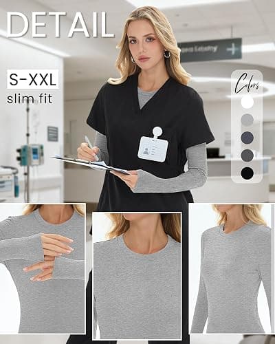 Oakgarden 5 Pack Womens Underscrub Long Sleeve Shirts Slim Fit Crew Neck Tops Basic for Nurse with Soft Fabric thumbnail 4