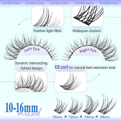Goddvenus Wispy Lash Clusters 10-16mm Lashes Clusters Eyelash Extensions Natural Individual Lashes 144pcs D Curl Lash Extension DIY Soft Comfortable Eyelash Clusters with Cotton Band thumbnail 4