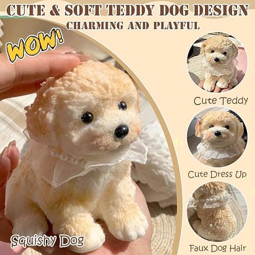Big taba Squishy Dog, Handmade Squishy Dog Stress Relief Toy for Adult/Kids, Cute & Soft Teddy Dog Design, Perfect Squeeze Toys Gift for Relaxation and Fun(Cream Color) thumbnail 2