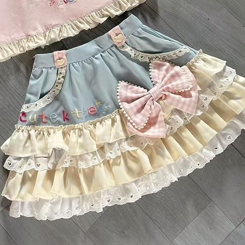 Erqiroc Cutecore Bow Lace Skirt Kawaii Lolita Skirts Harajuku Tiered Ruffle Skirts Cake Skirt Y2K Shoujo Clothes Jojifuku thumbnail 5