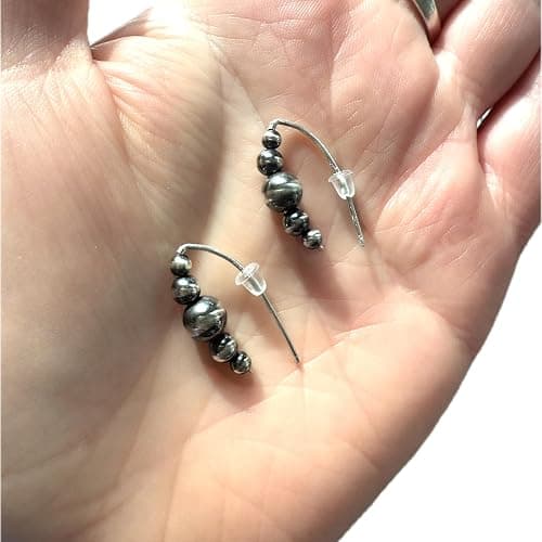 Sterling Silver Navajo Pearl Style Threader Earrings for Women, Beaded Open Hoop Earrings Western Jewelry Handmade in the USA thumbnail 8